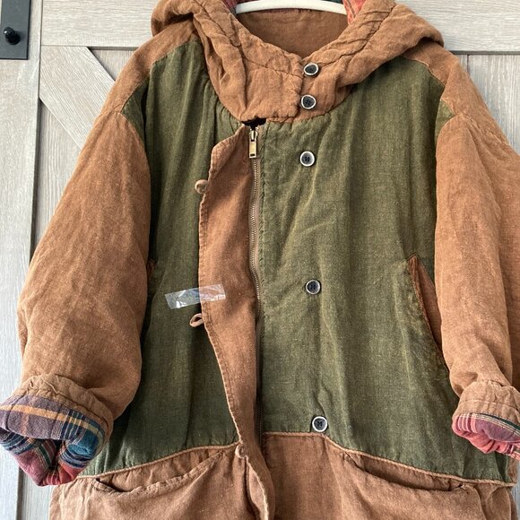 Unique-100% Linen Cotton Quilted Coat, One Size (loose fit), Photo Colors - Picture 10 of 13